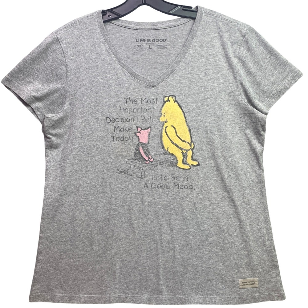 Life is Good Shirt Womens Large Winnie the Pooh‎ Piglet Crusher Tee Everyday